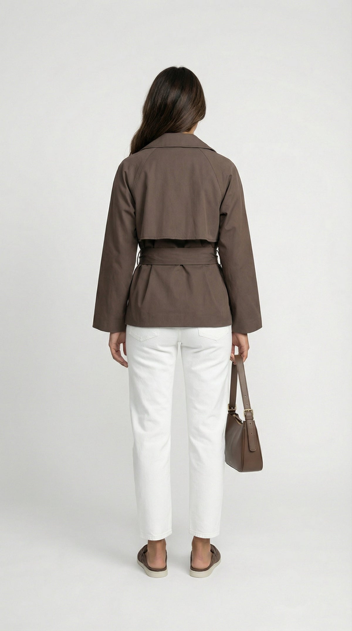 Women's Belted Double-Breasted Brown Trench Coat