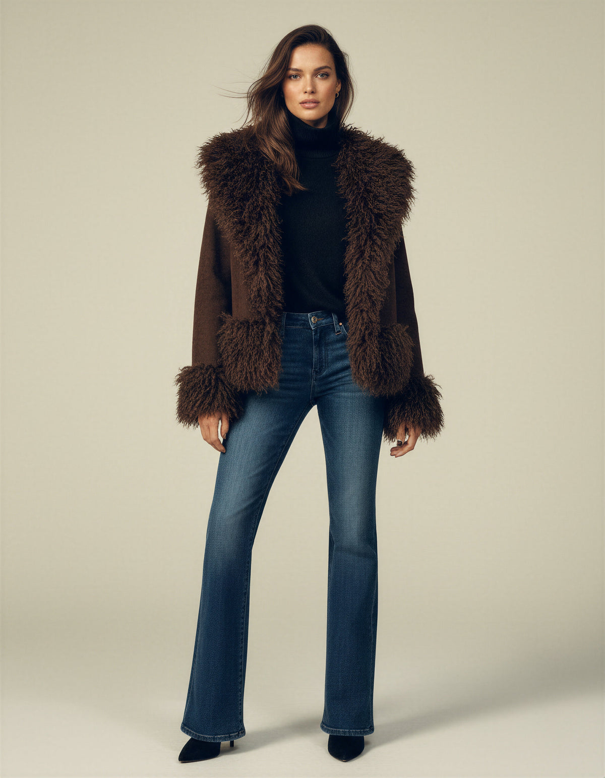 Women's Elegant Brown Faux Fur Winter Jacket